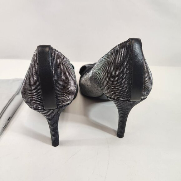 Stuart Weitzman Knot Open Toe Heels Womens 7 Nero Nocturn Black Shimmer Spain - Picture 4 of 12